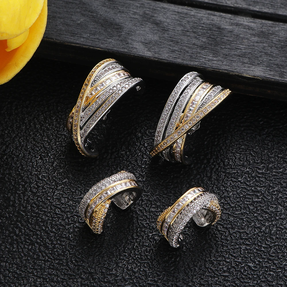 Luxury Waterdrop Dubai African Earring Ring Jewelry Set Women's Wedding Cube Zircon Banquet Bridal Jewelry S672