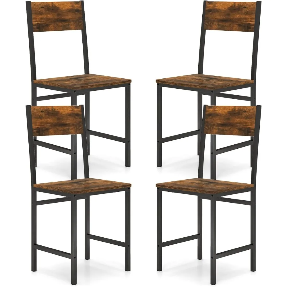 

Dining Chairs Set of 4, Industrial Kitchen Chairs with Metal Legs, Slanted Back, Rustic Wood Grain, Armless Side Chairs