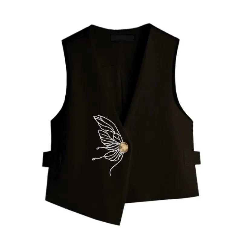Women's  Embroidered Suit Vest Irregular Sleeveless Waistcoat