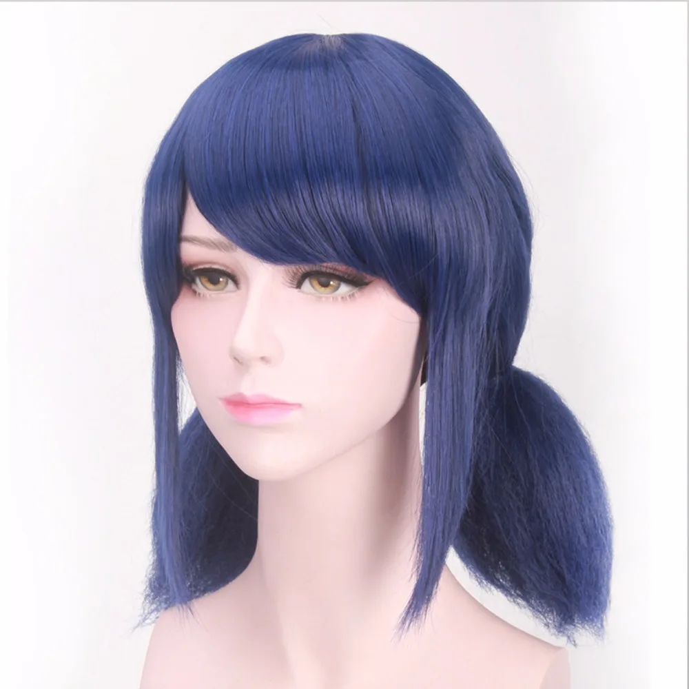 Anime LB Wigs Peluca Marinette Cosplay Wig Double Ponytails Short Straight Blue Heat Resistant Synthetic Hair Wigs + Wig Cap