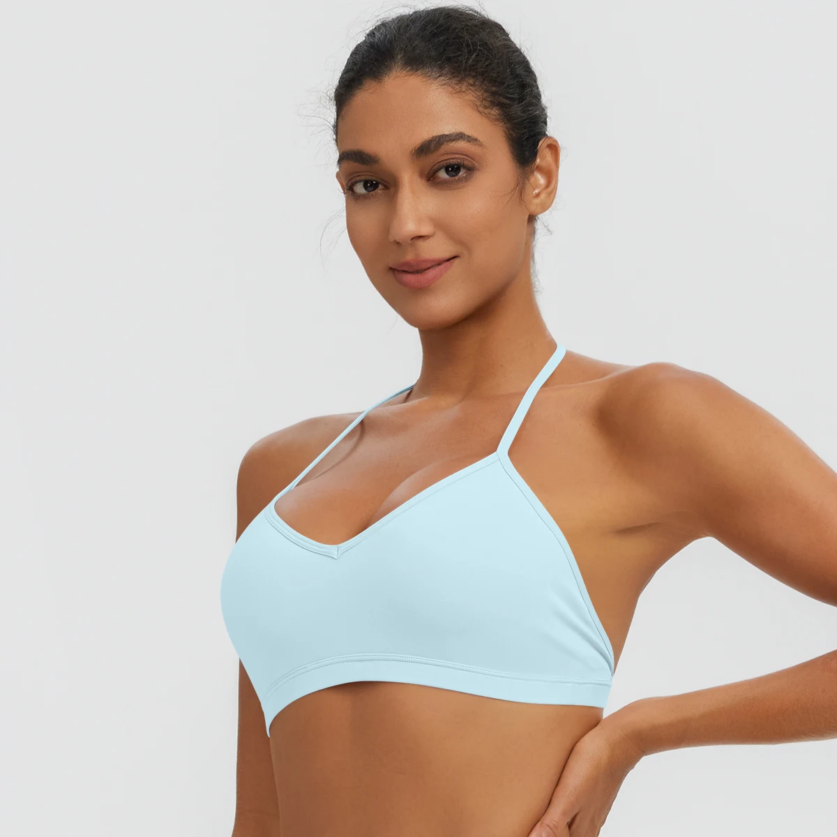 Damen-Sommer-Tanktops, einfarbig, mit Raffung, Yoga-BH, sexy, schöner Rücken, dünne Schulterträger, Sport-BH, Fitness-BH, Lauf-BH – Detail 12