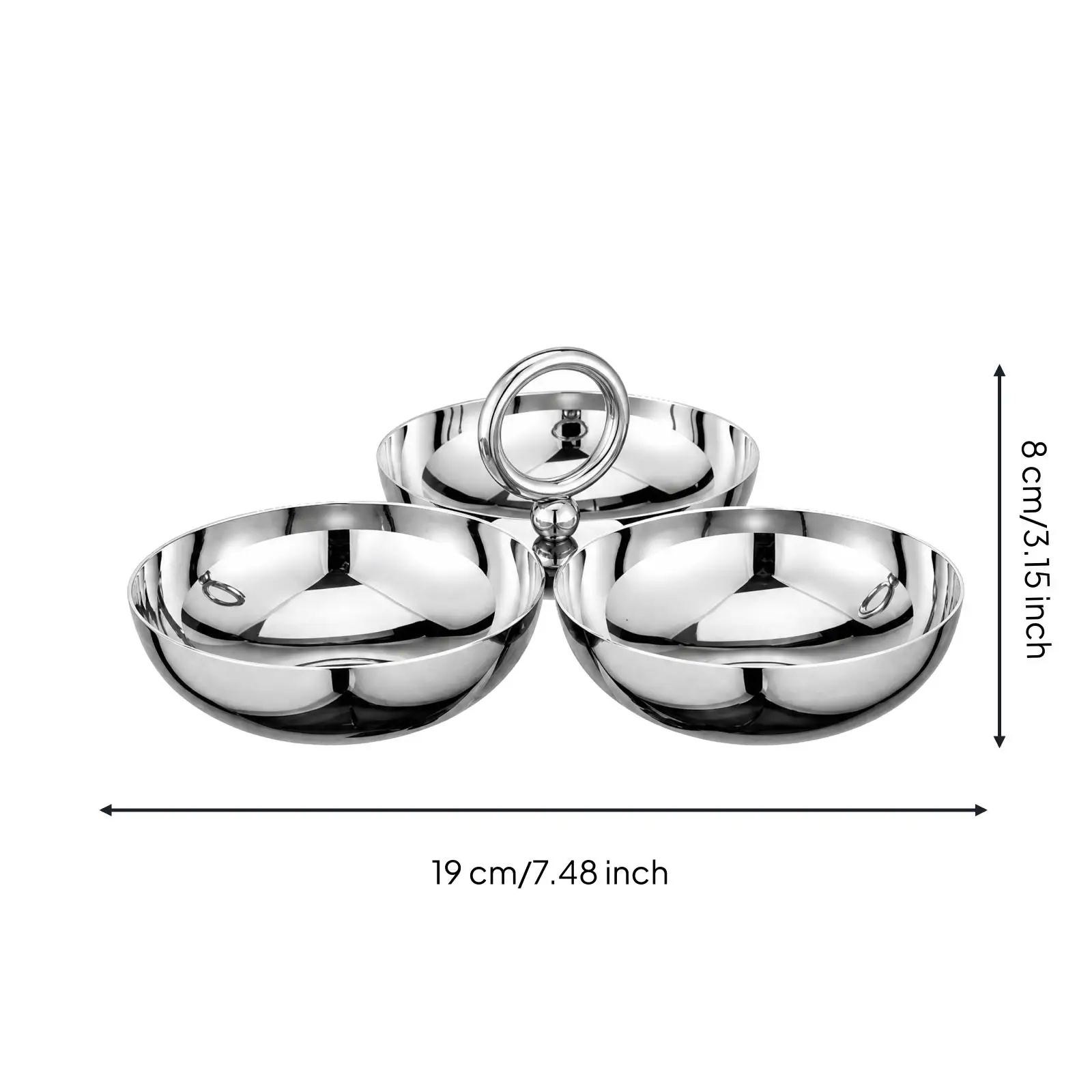Stainless Steel Snack Bowl Divided Serving Tray with Wood Base for Nuts Desserts Party Table Centerpiece