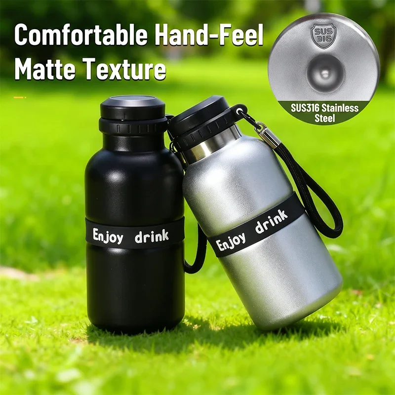 316 Stainless Steel Water Bottle Thermos Vacuum Cup Portable Lanyard Sports Water Mug Leak Proof Travel Outdoor Drinking Bottle