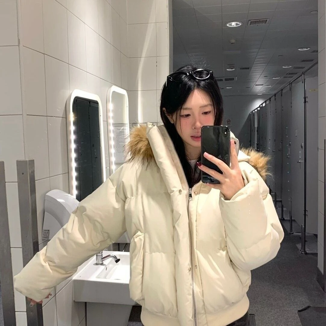 2026 Y2K Vintage Women Faux Fur Turtleneck Coat Korean Style Winter Warm Cotton Padded Parka Trendy Casual Street Outerwear Tops