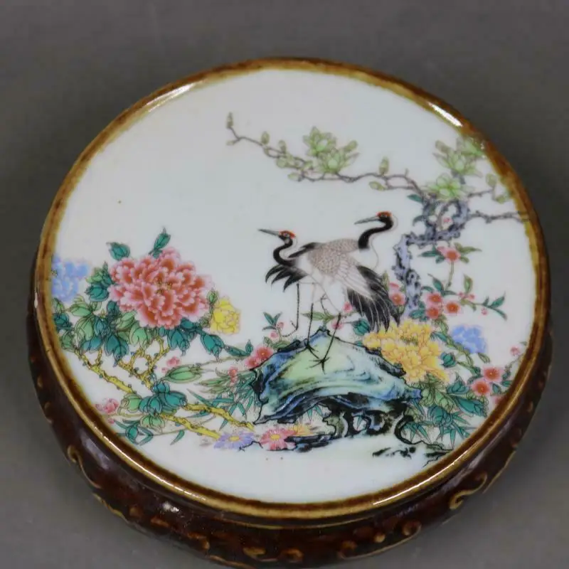 Chinese Famille Rose Porcelain Crane Peony Pattern Base Frame 4.65 inch