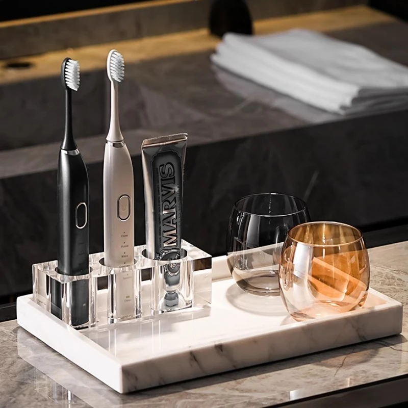 

Luxury Crystal Electric Toothbrush Holder, Marble Wash Cup Organizer, Elegant Bathroom Storage Tray for Toothbrush Set