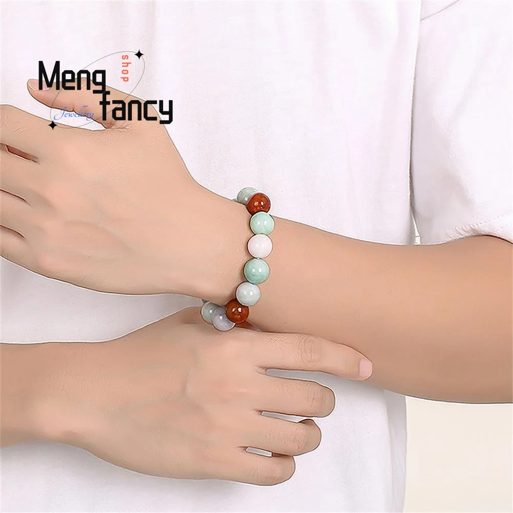 Natural Myanmar A-goods Jadeite 13mm Tri-color Bracelet Simple Exquisite Fashion Jewelry Best Selling Handicraft Holiday Gift