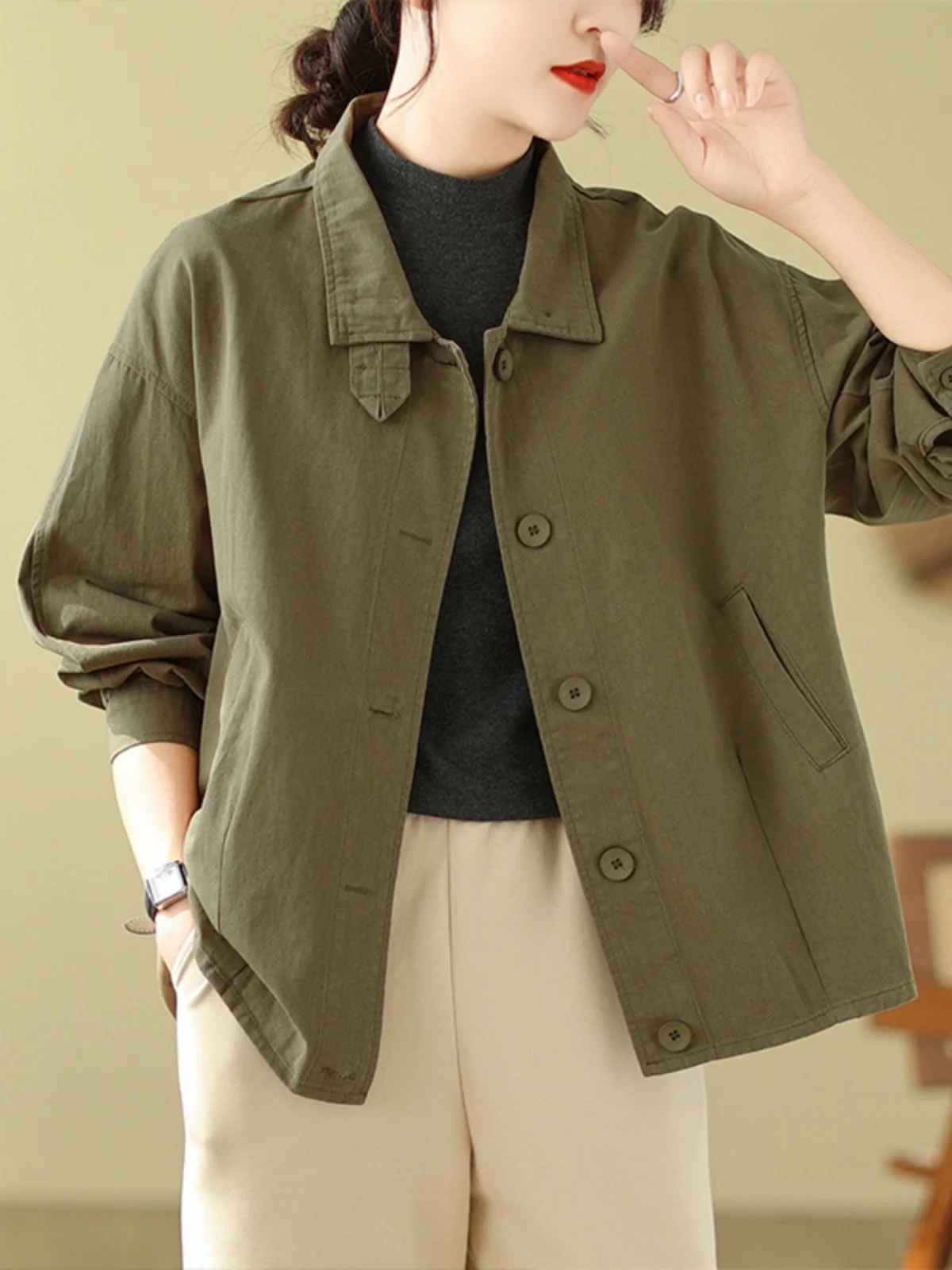 

Casual Workwear ort Jaet Women Spring Autumn Korean Version Large Size Loose Slimming Single Button Cardigan Trendy Top