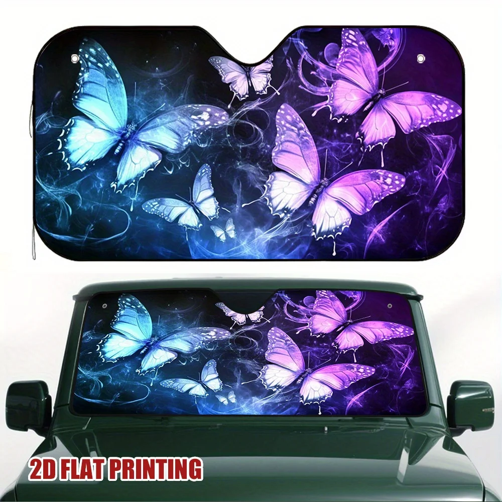 1pc Luminescent Butterflies Dance Car Sun Visor - 2D Flat Printing, Purple & Blue Glow-in-the-Dark Design, Heat Reduction, Ideal