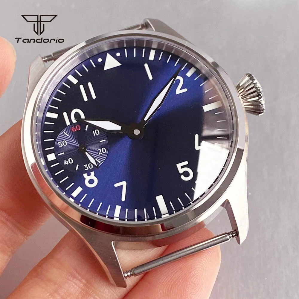 Mechanical Sapphire 42mm Pilot Style Watch Case+Dial Set Fit ETA6497 ST3600 Hand Winding Movt Exhibition Back Wristwatch Parts
