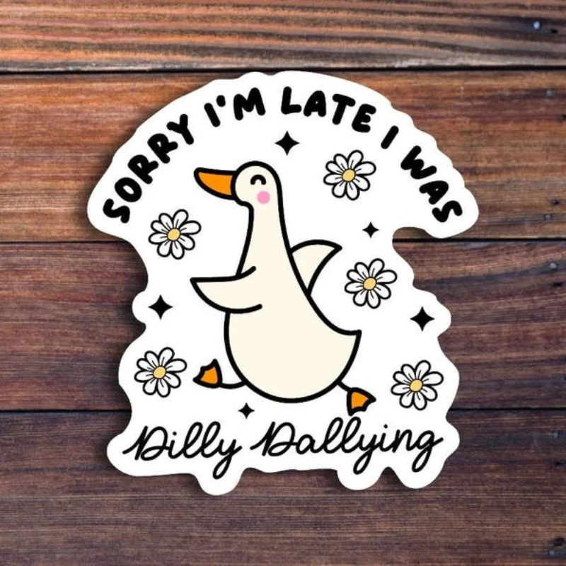 

1 шт., наклейка с рисунком утки и ромашки (белый, оранжевый, розовый, черный) - водонепроницаемая виниловая наклейка для ноутбука, автомобиля, декоративная