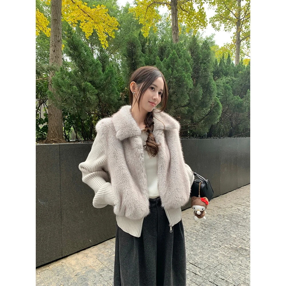 

PiJiUu вязаное лоскутное меховое пальто, женское повседневное длинное пальто на молнии, зима 2025 г., женская модная верхняя одежда