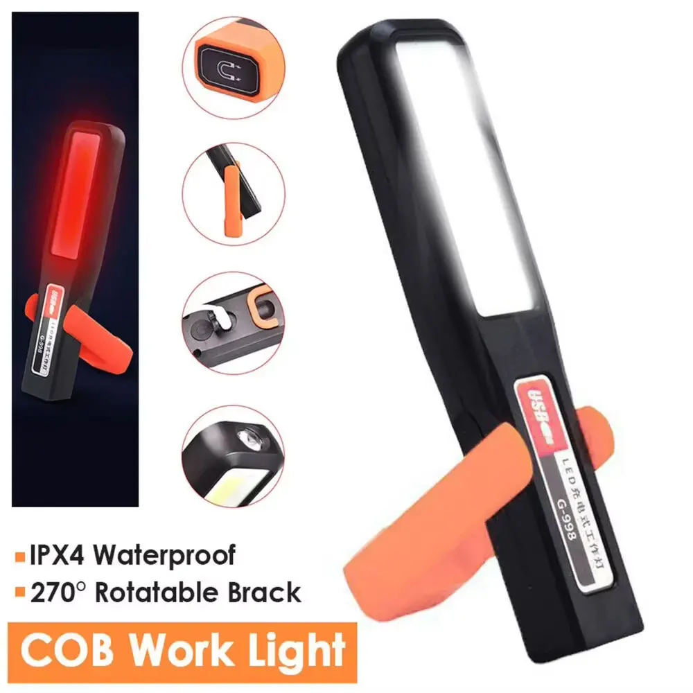 Powerful COB LED Work Light Car Garage Mechanic Lamp USB Rechargeable Flashlight Magnetic Torch Emergency Light Warning Light