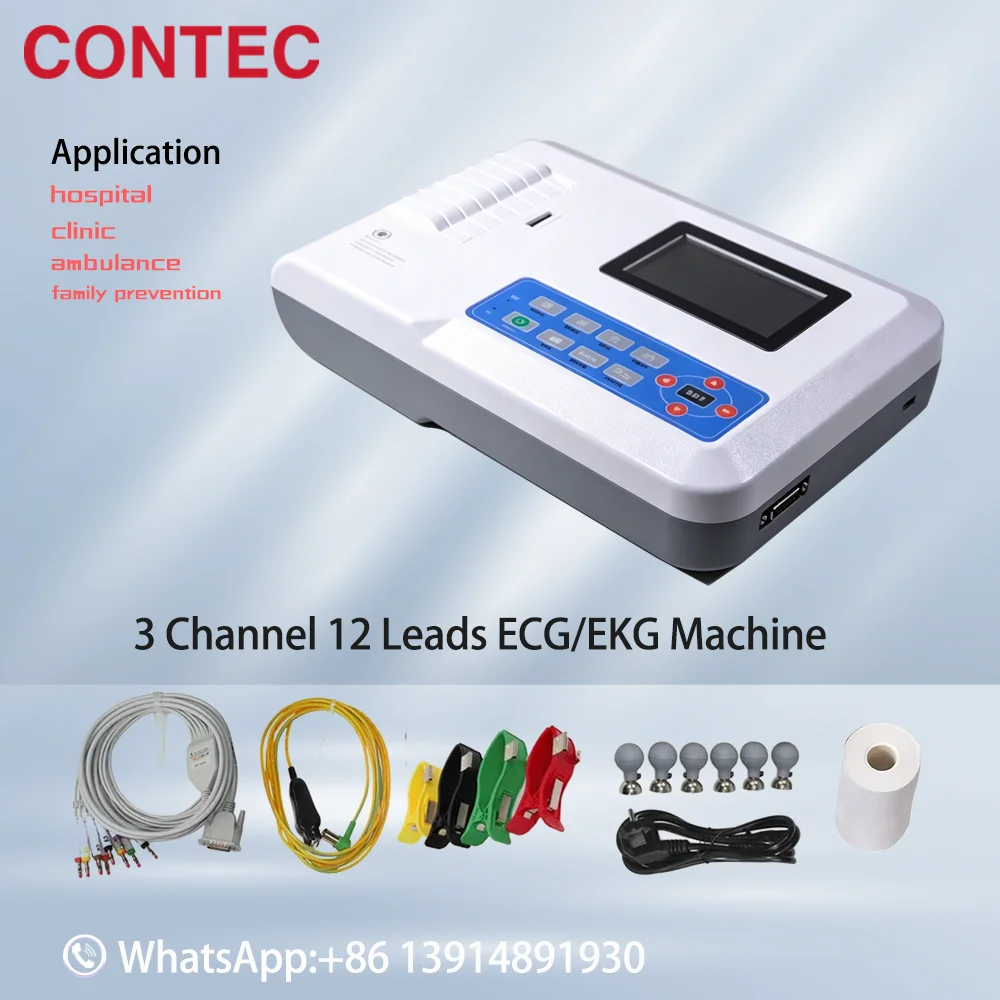 animal/human Auto-Diagnosis Heart Monitor CONTEC ECG300G 3-Channel 12-Lead EKG Recorder with Thermal Printer & USB Connect