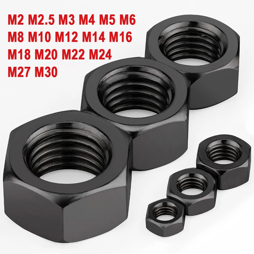 

M2 M2.5 M3 M4 M5 M6 M8 M10 M12 M14 M16 M18 M20 M22 M24 M27 M30 Black Carbon Steel Hex Nut Fine Teeth Hexagon Nuts 8.8 Grade