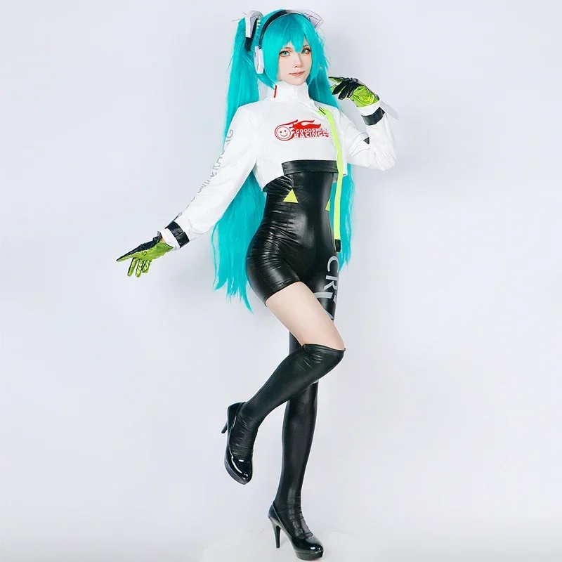 

NEW CY Racing Miku Costumes Tight Fitting Leather Jacket Women's Cosplay Comic Exhibition Uniform