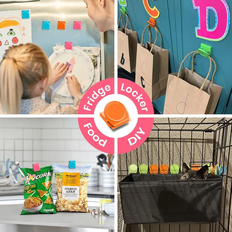 6 Pcs，Refrigerator magnet clips, heavy-duty metal magnetic clips for photos and documents for home and office teaching purposes