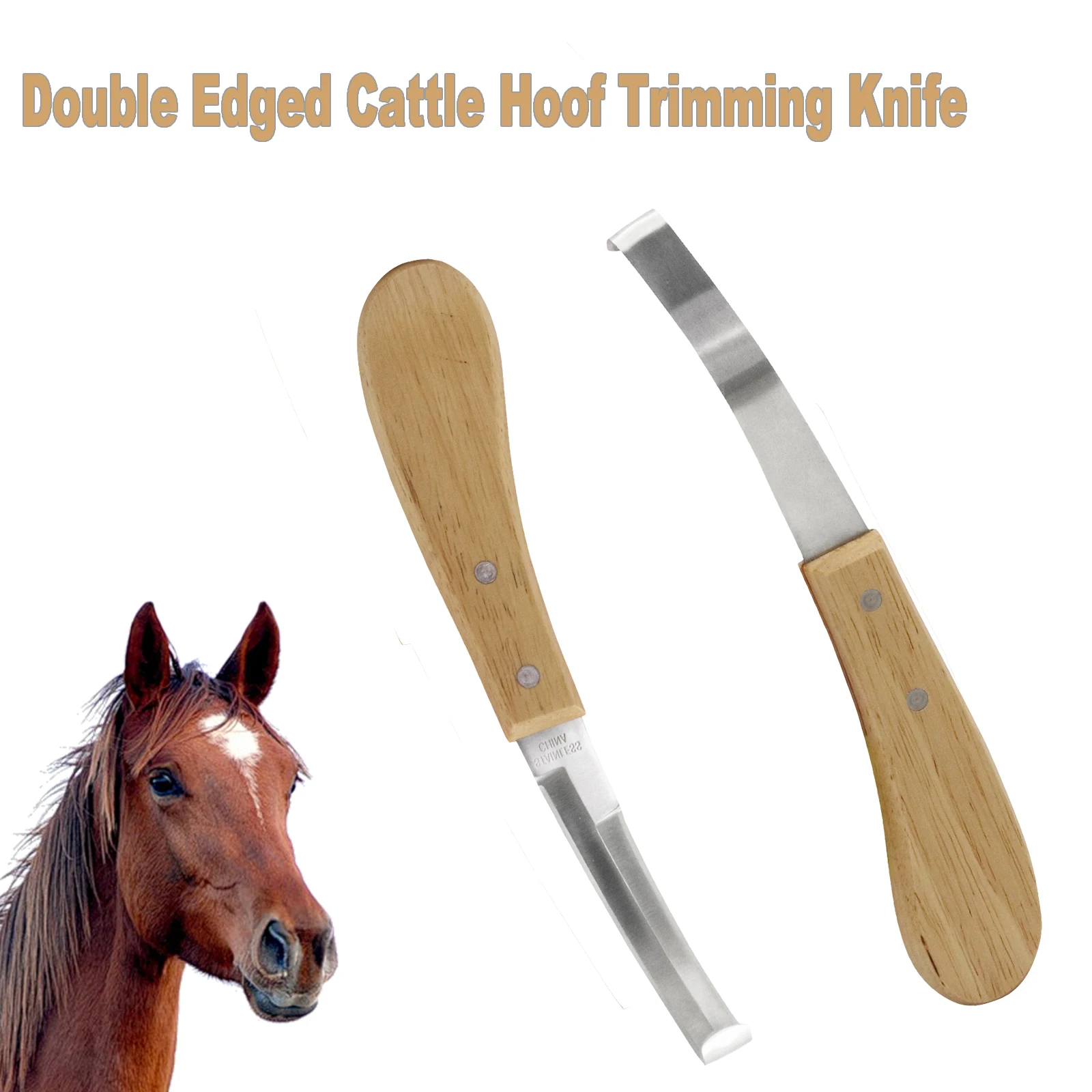 Cuchillo para pezuña de caballo y ganado, gancho de acero inoxidable, tipo oveja, pedicura con mango de madera, herramienta para pezuña, suministros para ganado de granja, 1 ud.