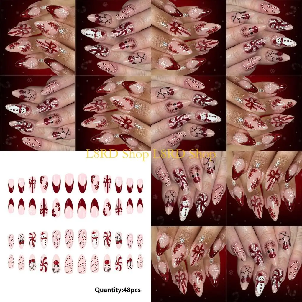 L8RD Pack of 48 Holiday Fake Glitters Snowflake Design Press On for Women