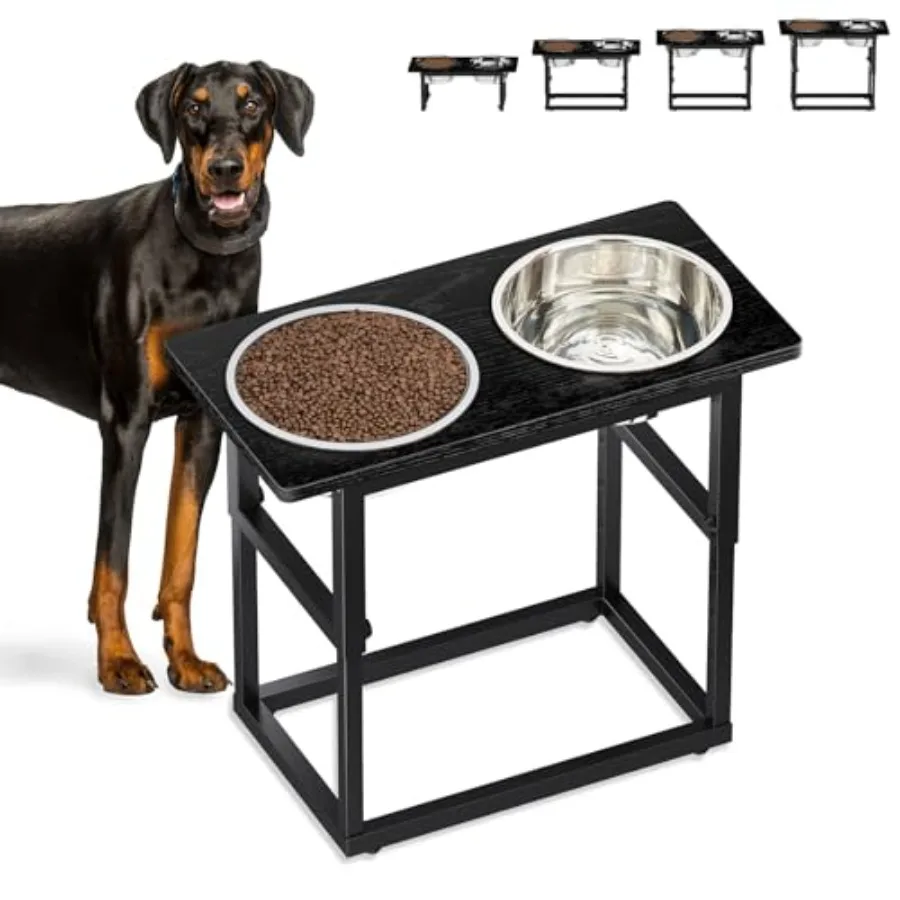 【Productos en stock】Comederos elevados para perros de razas extragrandes y grandes, 5 alturas ajustables de 8.2'' a 17.3'', 2 comederos de acero inoxidable 8.2