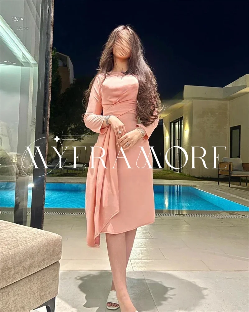 Eleganckie satynowe sukienki na studniówkę z długim rękawem, sukienki wieczorowe o długości do herbaty, falbany, suknie na przyjęcia weselne, szyte na miarę فساتين سهرة