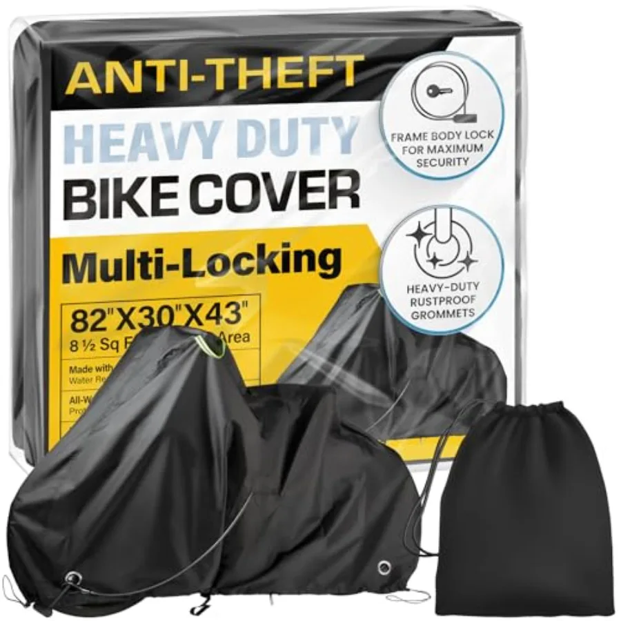 

Waterproof Bicycle Cover for Outdoor Storage - Fits 1 or 2 Mountain Road Electric Bikes - Anti-Theft Lock Holes for Frame Body