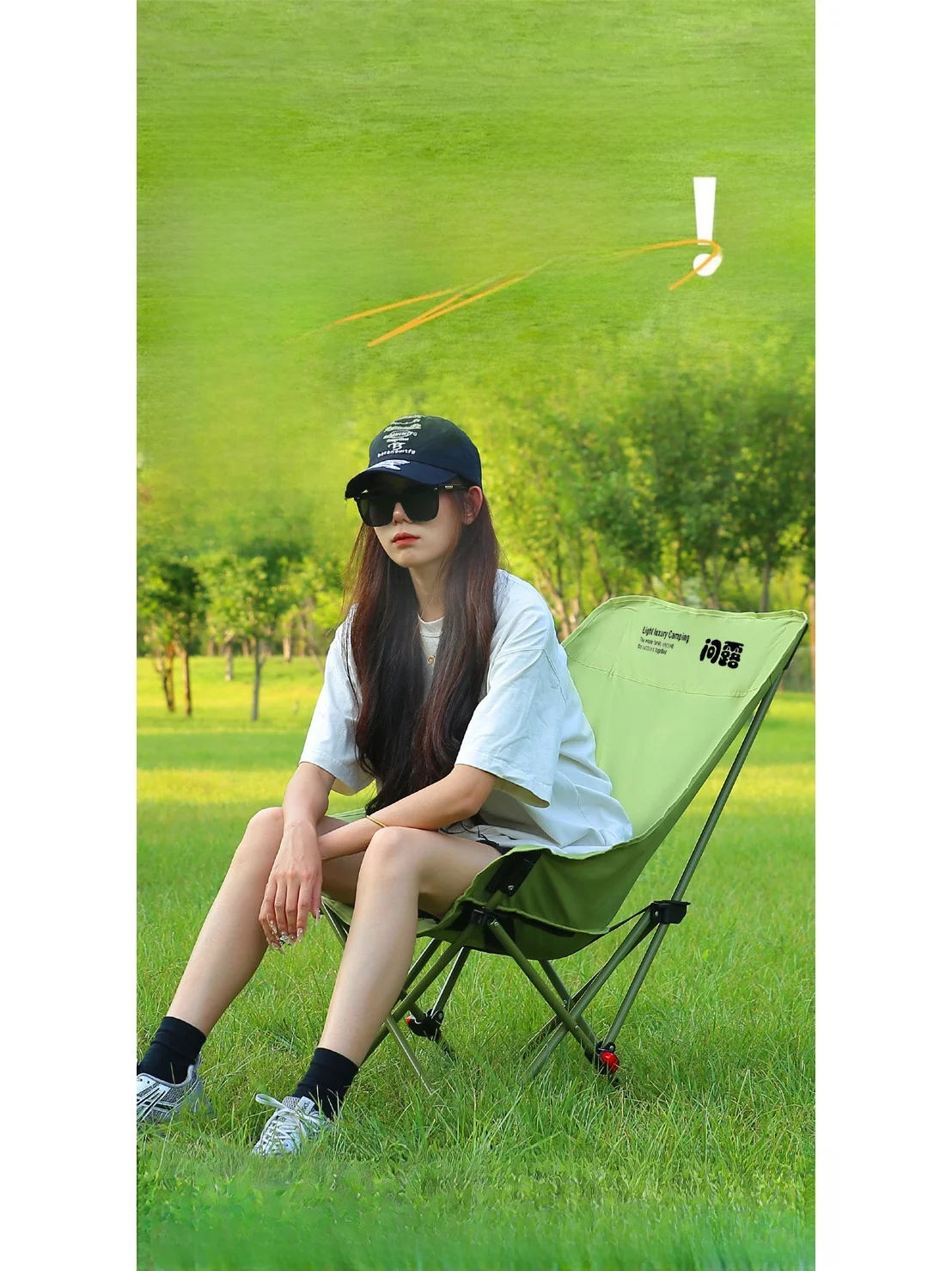 ポータブル屋外折りたたみムーンチェアキャンプピクニックビーチ釣り椅子ハイバックレスト軽量キャンプ用品屋外家具