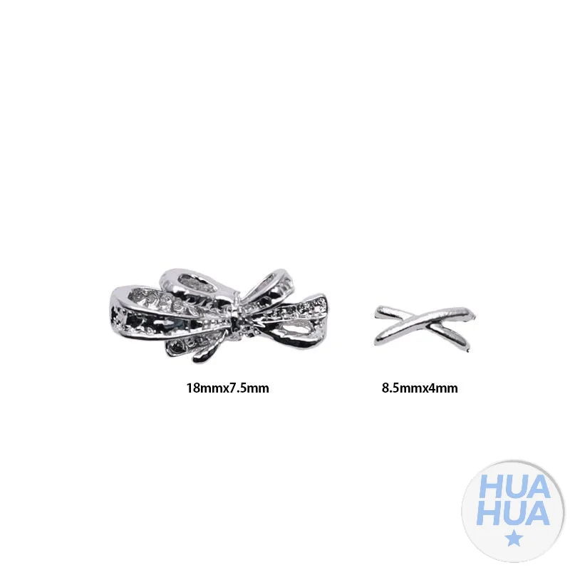 HUA 20 pièces exquis alliage Nail Art breloques de luxe Kawaii arc bijoux or argent ongles strass décoration bricolage accessoires pièces