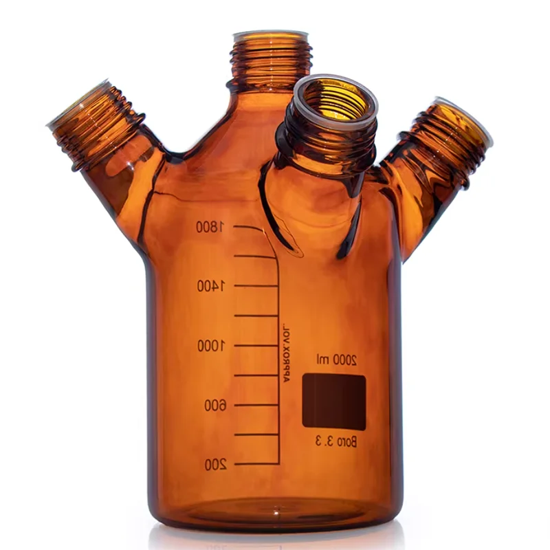 Two or three holes GL45 screw-top transparent mobile phase bottle chromatography solvent bottle blue cap reagent bottle