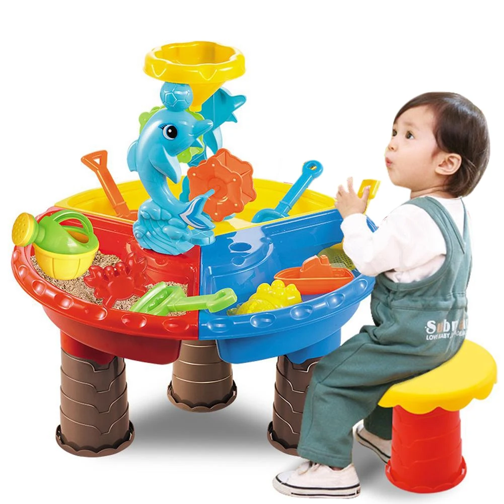 Conjunto de poço de areia infantil, mesa de areia e água para crianças pequenas, mesa de atividades, brinquedos de praia para castelos de areia, jogo de água (A)