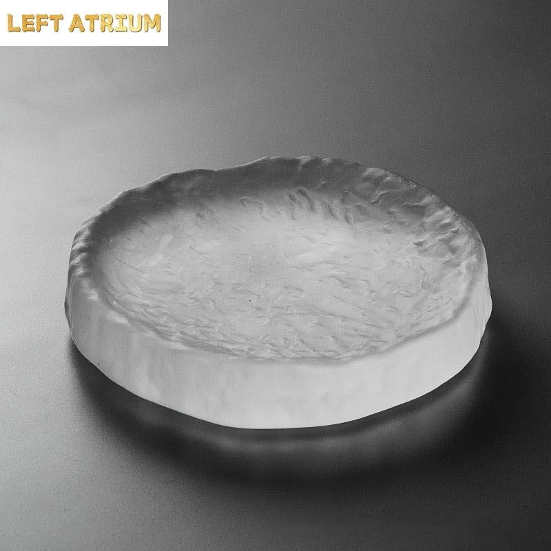 Simple Glass Tray Creative Frosted Tea Pot Mat Fruit Dry Fruit Storage Tray Cake Dessert Tray Household Tea Set Accessories