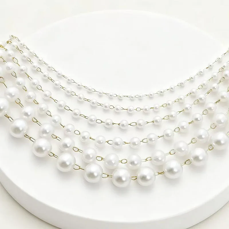 1 Yard Faux Pearl Metal Link Chain 3‑10mm Multi‑Size For DIY Necklaces Bracelets Earrings Jewelry Craft Making