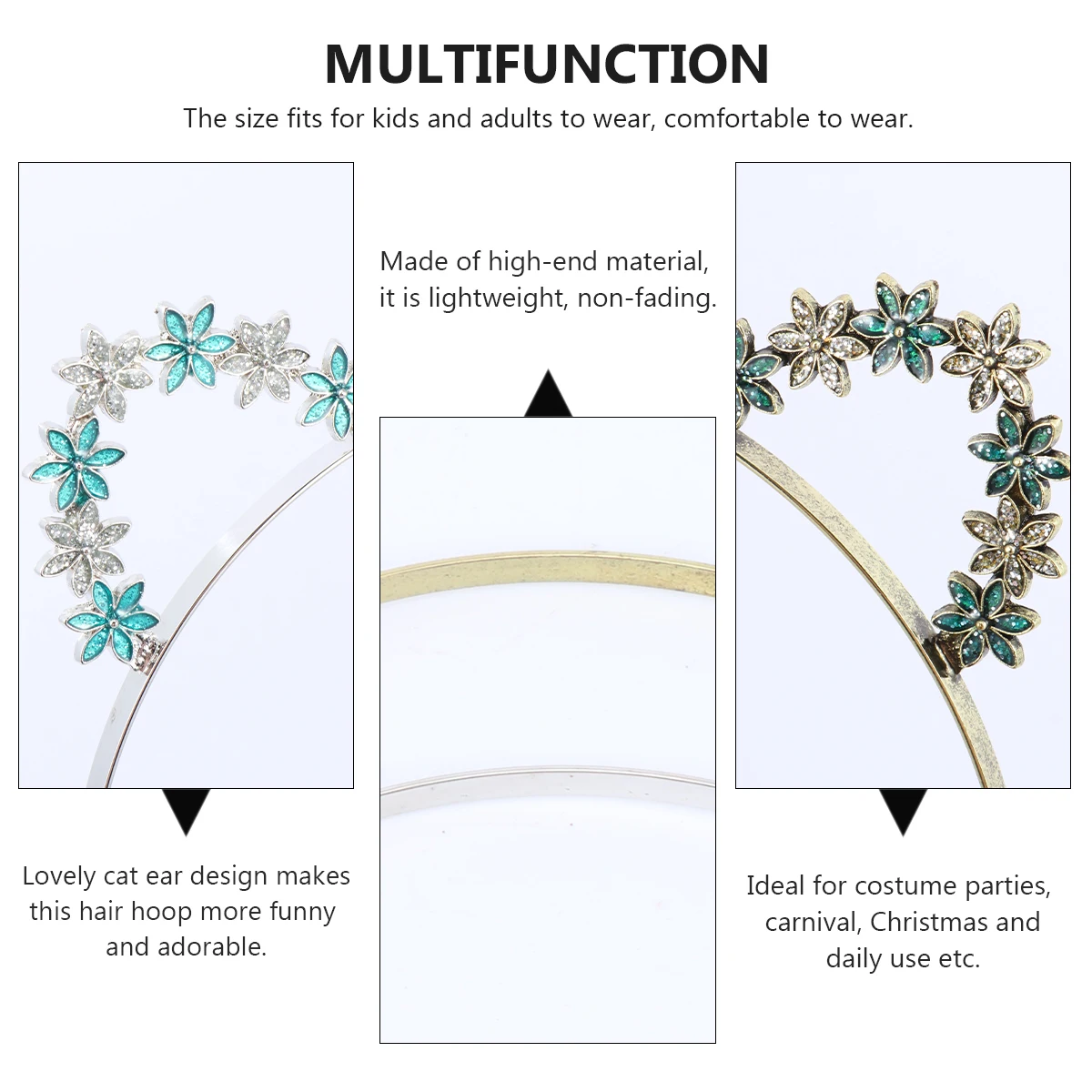 

2 Pcs Hair Flower Cat Ear Headband Headbands Hanging Alloy for Women Trendy