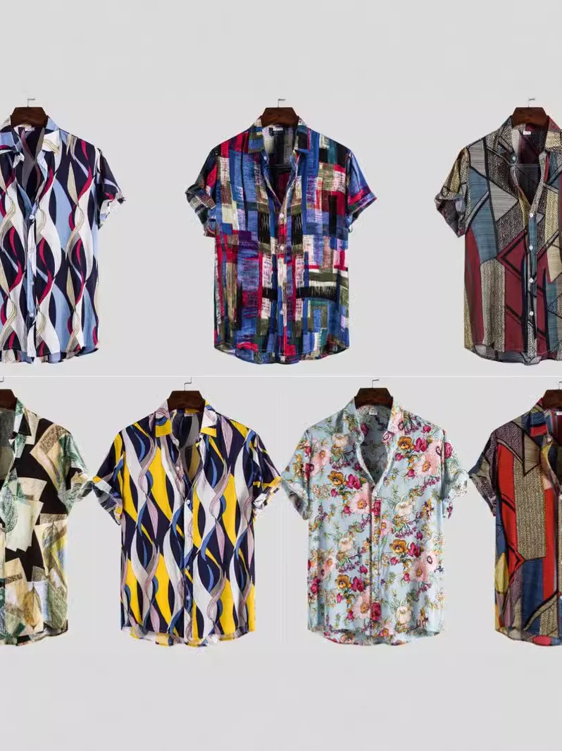 

Loose Fit ort Sve Printed irt Men's Summer Thin Cotton lin Collared Casual Faion Youthful Sle Polyester Fiber