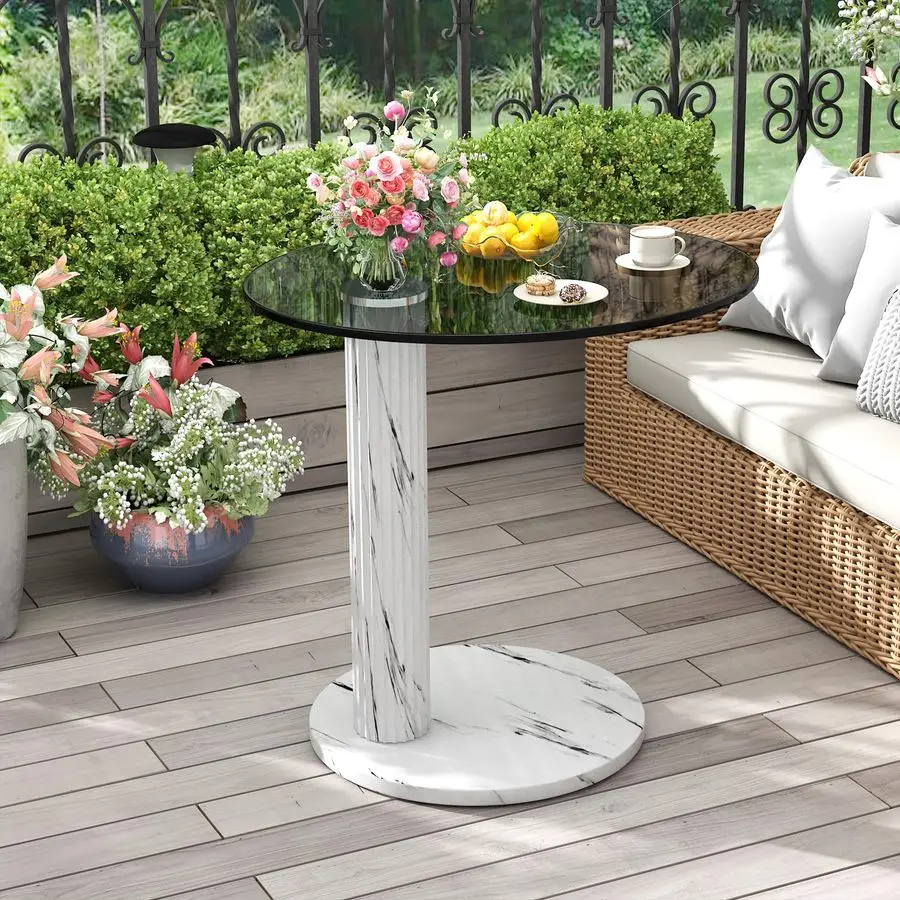 ガラス製ラウンドコーヒーテーブルエンドテーブル、22インチのモダンな強化透明ガラストップ、リビングルーム、カフェ、自宅、オフィスに最適です。