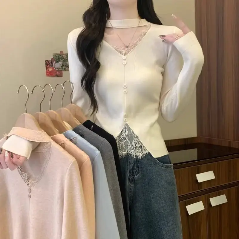Women's V-neck Sleeveless Base Shirt New Bright Color Hanging Neck Design Autumn Winter Inner Wear T-shirt TT826