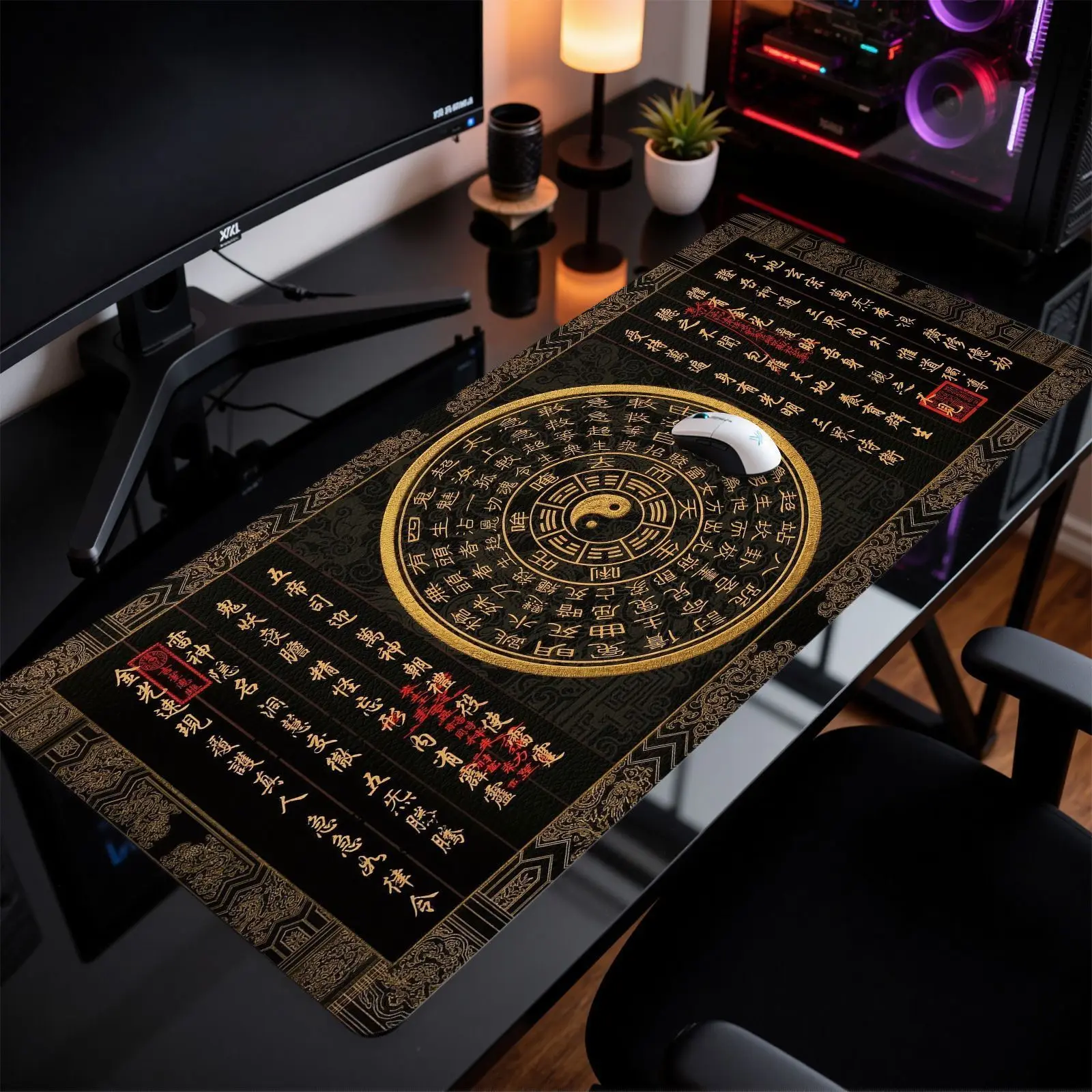 Chinese Style Taoism Yin Yang Bagua Extended Desk Mat Large Non-Slip Waterproof Taoist Talisman Gaming Mouse Pad