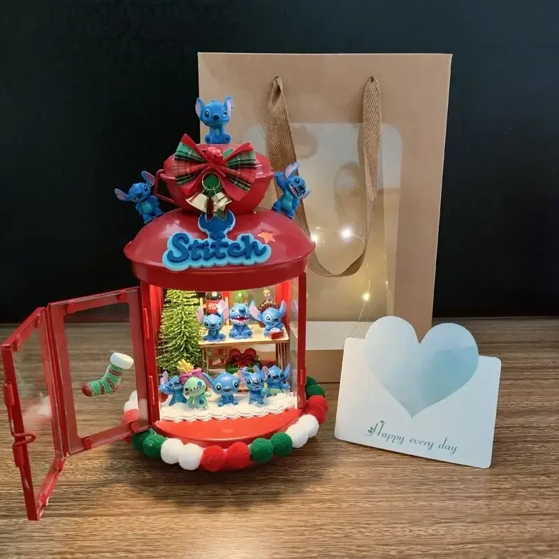 

Stitch DIY Candle Holder Material Package Kawaii Charging Three-color Lamp Ornament Wrought Iron Candle Holder Christmas Gift
