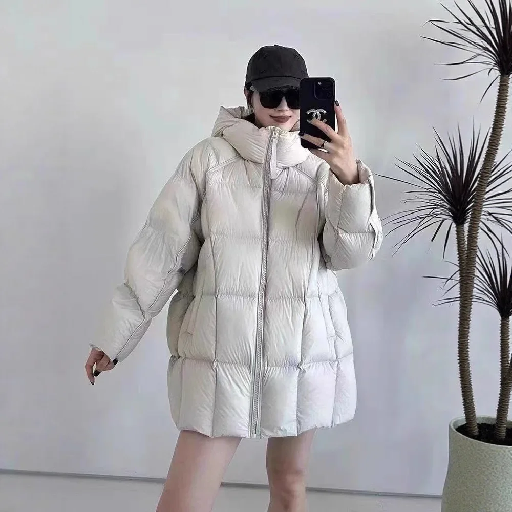 2025Women's High-End Puffer Jacket  Winter New Style White Duck down Hooded Thickened Oversize Mid-Length Versatile Coat
