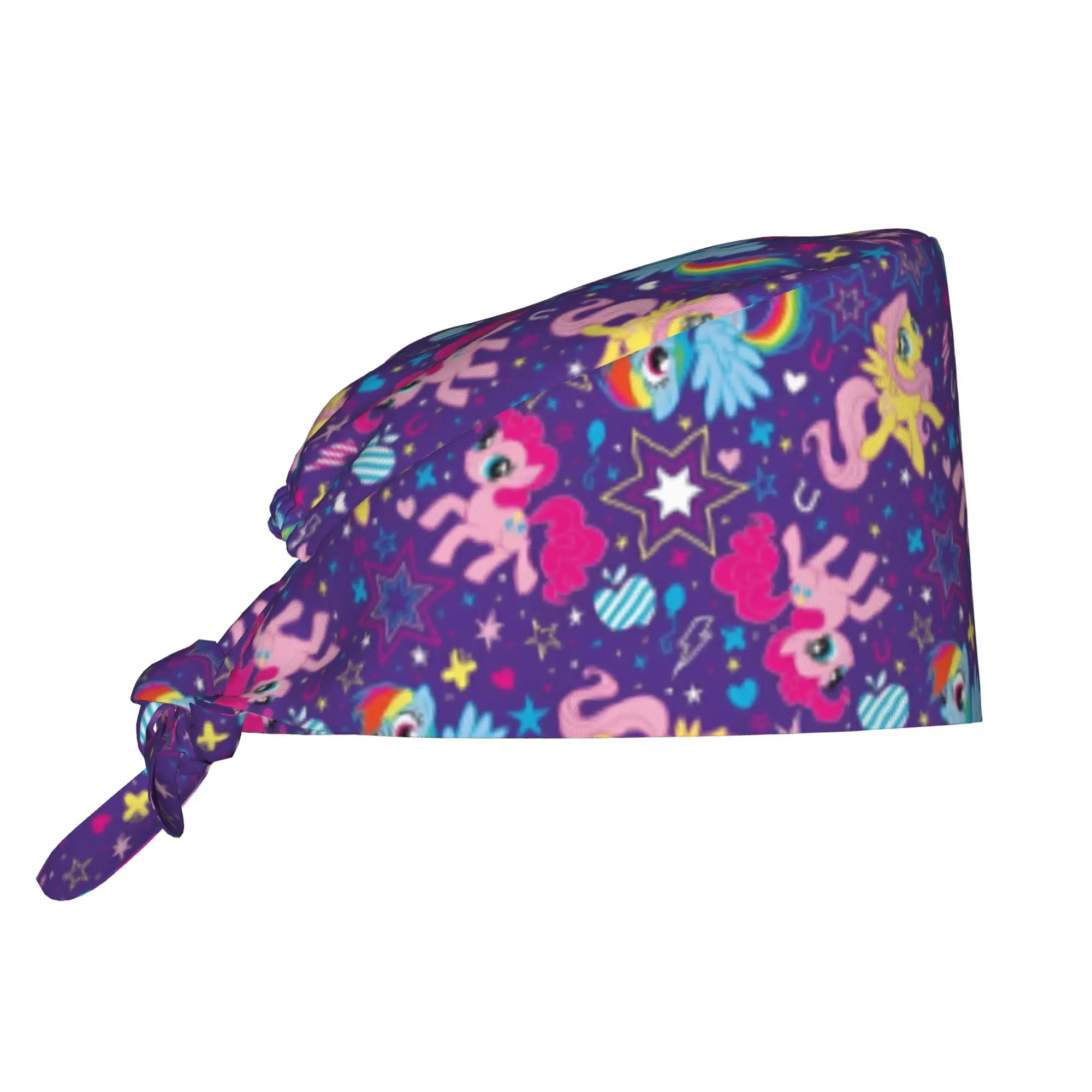Custom P-Ponyed Anime Breathable Nursing Work Cap Surgical Scrub Caps Unisex Nursing Hair Hats Rainbow Dash Work Scrubs Hat