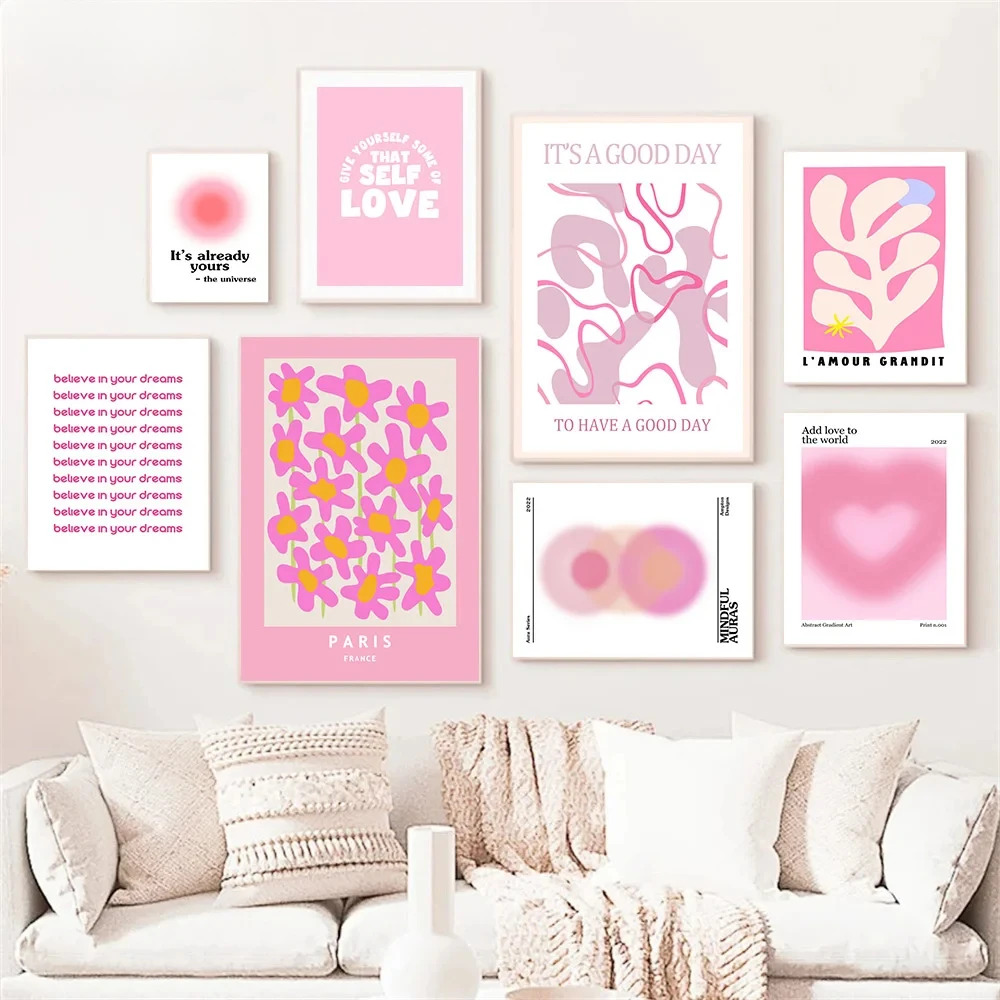 

Pink Heart Angel Number Flower Poster Abstract Maket Exhibition Gallery Wall Art Canvas Painting Print Picture Living Room Decor