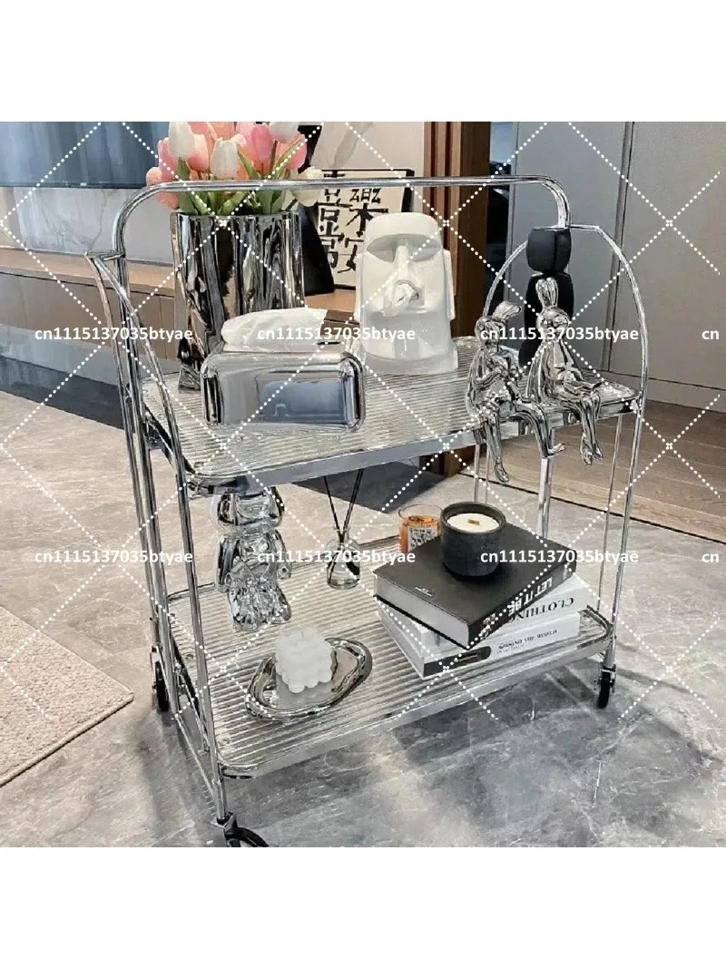 Foldable Mobile Glass Cart Ins Wind Flower Stand Dining Trolley Transparent Four-Wheeler