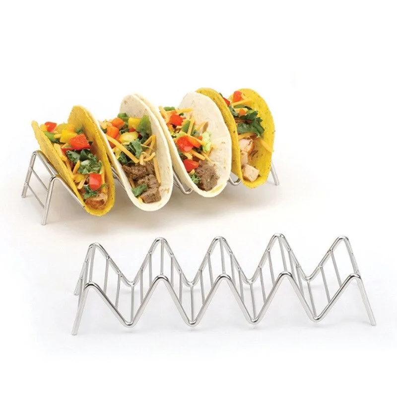 Taco Holder Set Complete with Detachable Sauce Cups Spoon and Condiment Containers Ideal for Kitchen Use and Party Serving.