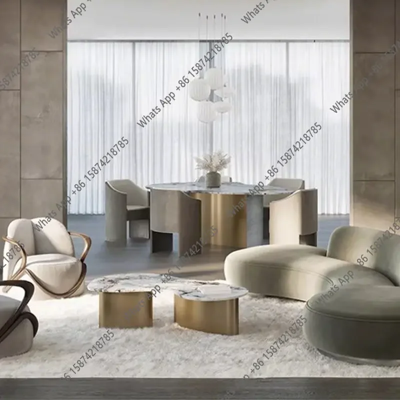 X25 Italian Light Luxury Marble Special-shaped Coffee Table High-end Modern Stainless Steel Coffee Table Rock Slab Fashion