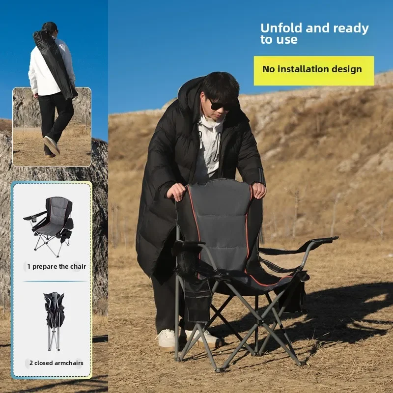 Outdoor Cross-border Folding Chair Armrests Adjustable Taiwanese Chair Enlarged Wider Beach Park Leisure Chair Camping Armchair