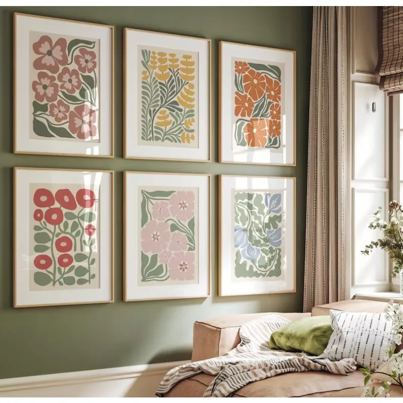 Boho Abstract Flowers Poster Botanical Vintage Flower Market Terracotta Prints Canvas Painting Wall Art Living Room Home Deco