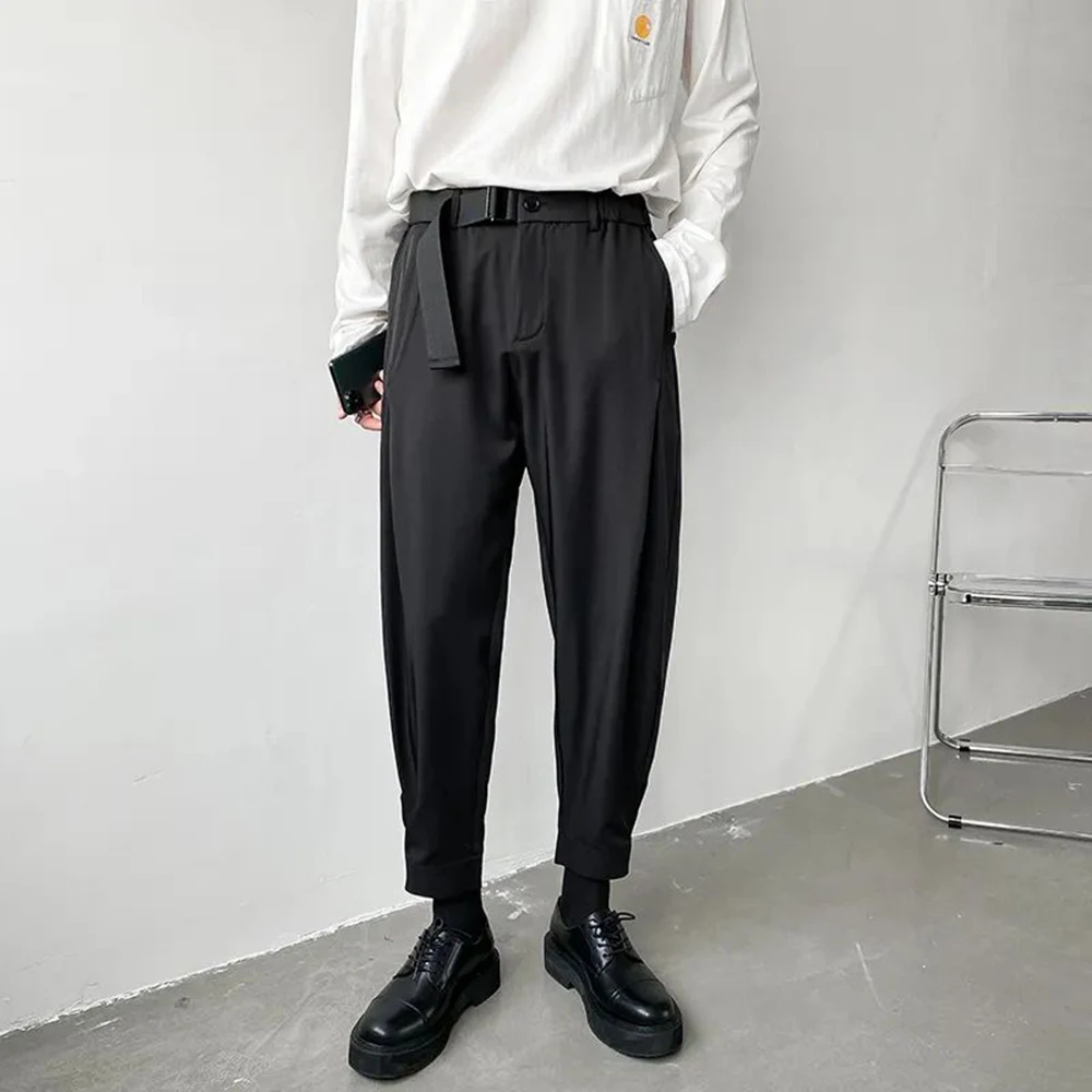 Ice Silk Pants Mens Spring And Autumn Thin Korean Style Trendy All-Match Suit Pants Loose Cuffs Drape Nine-Point Casual Trousers