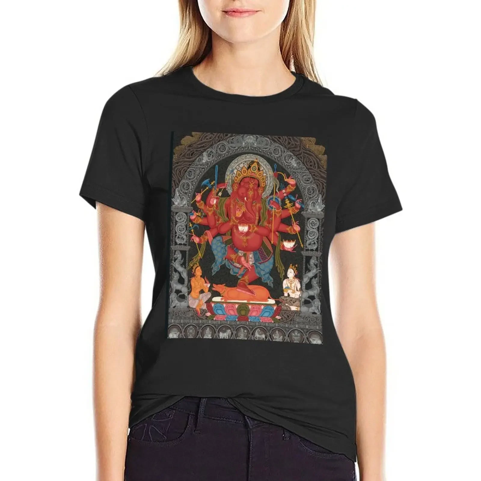 

Mandala 127 Red Twelve Armed Ganesh Sakya T-Shirt blanks animal prinfor customs Women's summer blouses 2025