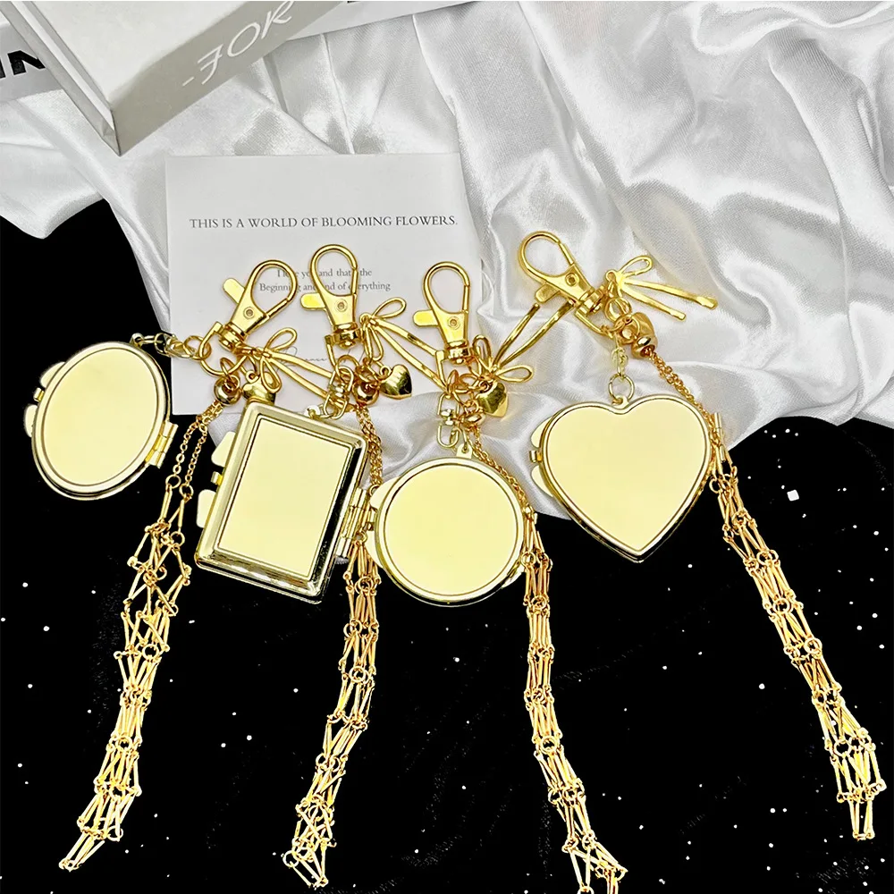 

Creative Stainless Steel Keyring Net Pocket Makeup Mirror Keychain Portable Lipstick Lip Balm Bag Key Chain Ring Accessories