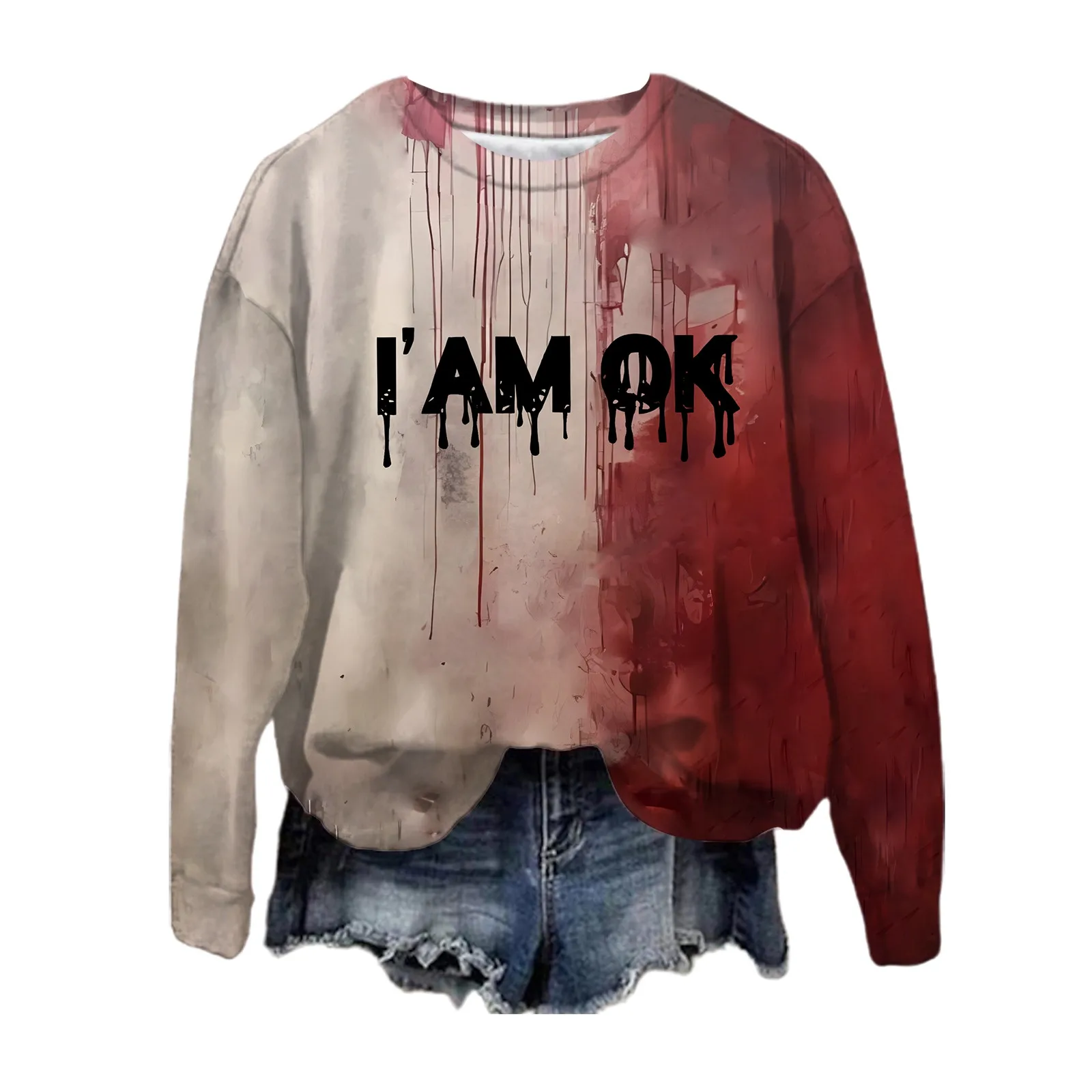 Damska bluza z kapturem Halloween Special Personality Bloody Print Trend Bluza z długim rękawem Plus Fleece Thickened Warm Hoodie